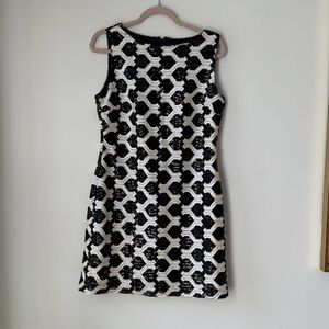 Ralph Lauren Evening black and white sequin geometric pattern sheath dress